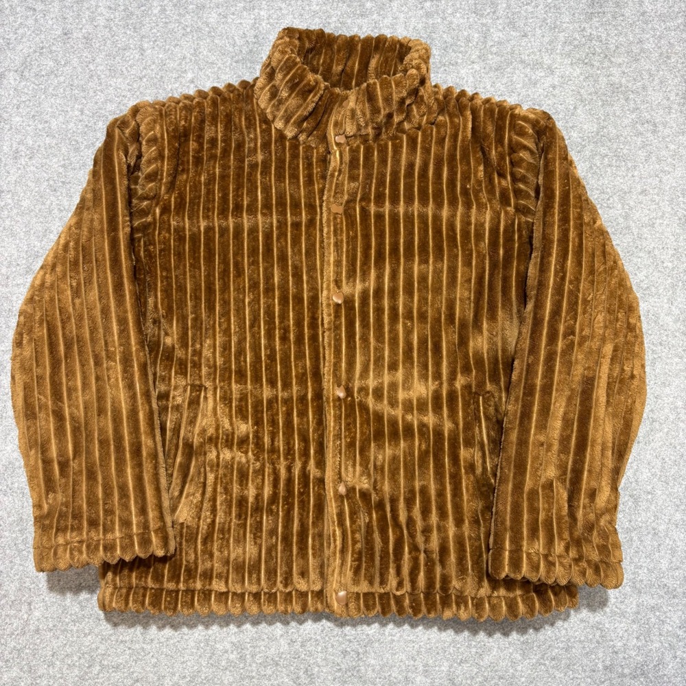 Forever 21 Men Brown Ribbed Faux Fur Mock Neck Snap Front Jacket Size M